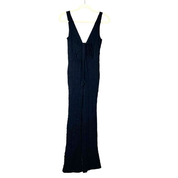 Tularosa Bobby Jumpsuit XS Black Sleeveless Halter Neck Crinkled Keyhole Stretch - Picture 13 of 16
